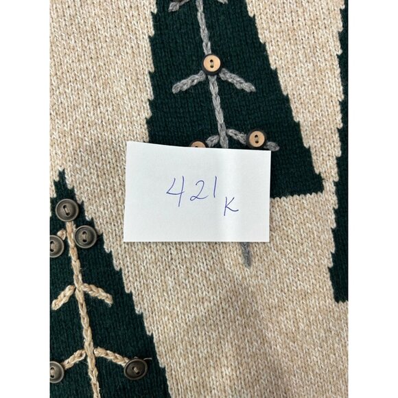 Vintage Crazy Horse Holiday Sweater Beige Knit Green Trees Button Accents Sz S - Picture 7 of 8